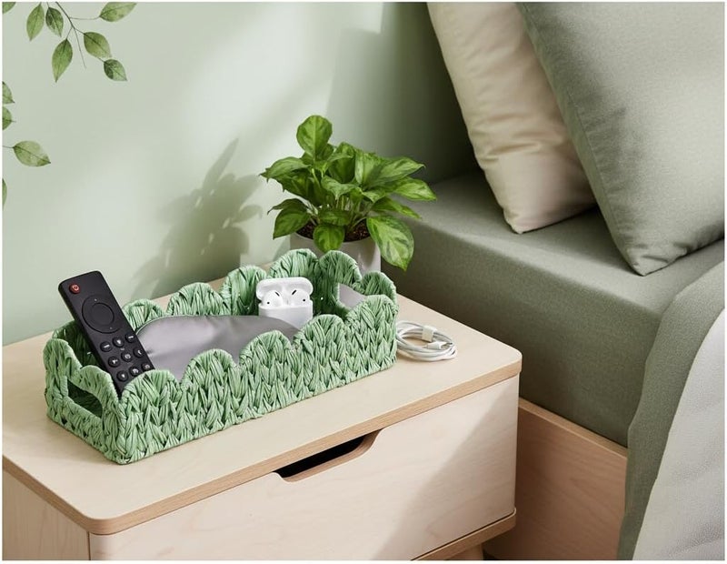 Coeusy Green Toilet Tank Basket,Toilet Paper Storage Basket Bathroom Counter Organizer Wicker Baskets for Organizing,Holds Up to 3 Mega Rolls,Green Decor Bathroom - Image 5